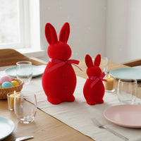 Flocked Bunny Figurine Fuzzy Texture Chunky Hare Decor Tabletop Accent Velvet Hare Ornament for Party, Desktop
