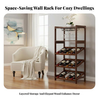Vino Rack with Glass Holder Solid Wood Construction Standing Vino Rack Sturdy Design for Entertainers, Homeowners, Living Room, Basement, Kitchen