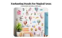 Easter Bunny Wall Sticker Self Adhesion 3D Cartoon Hare Decal Peel and Pink Easter Egg Stickers for Young Children, Playroom, Kindergarten, Classroom
