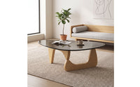 Asymmetrical Coffee Table Mid-Retro Modern Coffee Table with Glass Top Sculptural Furniture for Living Room, Apartment, Lounge