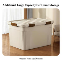 Wheeled Storage Trunk Large Capacity Organizer Box secure closureed Lid Stackable Container for Homeowners, Families, Bedroom, Moving House, Basement