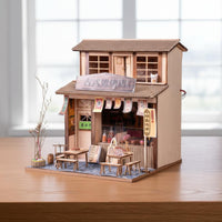 Wooden House Model with LED Light Pre-Colored Parts for Hobbyists, Adults