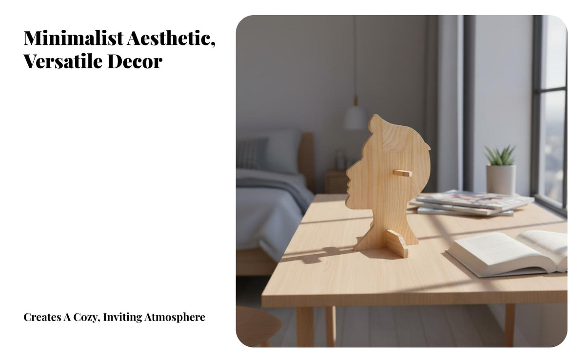 Wooden Head Shaped Glasses Stand Solid Wood Human Profile Sunglasses Holder Decorative Design Portrait Design Eyewear Display for Nightstand, Entryway