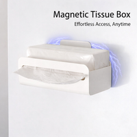 Cabinet for Living Room, Wall-Mounted Rectangular Tissue Box Holder, Punch Design for Dry Tissues & Wet Wipes, White Modern Storage Rack