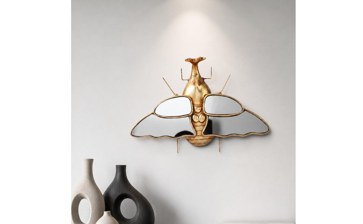 Beetle Mirror Decor Sculpted Body Gold Wall Hanging Detailed Design