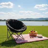 Comfortable Portable Moon Lounge Chair Sturdy Frame Moon Chair Heavy Duty Outdoor Furniture Side Pocket for Camping, Fishing, Picnic