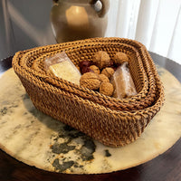 3 Pieces Triangle Woven Basket Set Handmade Versatile Bread and Snack Tray for Dining Table, Living Room, Party