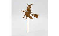 Rusted Witch Stake with Broom Metal Witch Silhouette Halloween Ornament Spooky for Garden, Lawn, Flower Bed