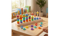 Counting Wooden Rainbow Loop Toss Toy Educational Wooden Stacking Rings Game Fine Motor Skills Rainbow Stacking Toy Hand-Eye Coordination