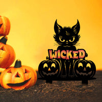 Halloween Witch Cat Iron Garden Stake Decoration Set
