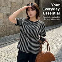 Oversized T Shirts for Women with Contrast Stripe Design, Ladies Summer Tops in Ribbed Knit Material, Going Out for Daily Wear