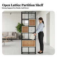 Urban design Freestanding lattice Shelf Multi-Functional Freestanding Slatted Shelving Rack Open Display Shelves Partition Screen Space-Saving for Small Business Owners, Interior Designers, Entrance Hall, Entryway, Restaurant, Studio Apartment
