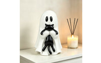 Spooky Ghost Figurine with Black Cat Tabletop Ghost and Black Cat Figurine Cute Halloween Ornament Seasonal for Goth Decor Lovers
