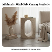 Wabi-Sabi aesthetic Round Pedestal Table Japanese Inspired Nightstand Cream Colored Household Furniture Minimalist Design for Apartment Dwellers, Homeowners, Students, Living Room, Bedroom, Small Spaces, comfortable nooks