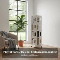 360-Degree Rotation Revolving Book Tower Mobile Design rotating Book Tower Space Saving children's Furniture Large Capacity for Toddlers, Students, Parents, Playroom, Nursery, Kindergarten, Study Room