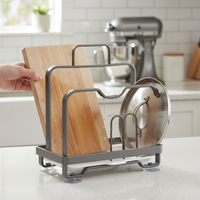 Countertop Pot Lid and Cutting Board Holder with Drain Rack