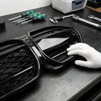 Gloss Black Front Grille with Central Divider Sporty Replacement Front Grille Stylish Kidney Grill Sleek for Car Enthusiasts