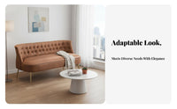 Modern Design Curved Back Tufted Settee Easy to Clean Upholstered Seating Padded Seat Home Furniture Stain Resistant for Small Space Dwellers, Interior Decorators, Living Room, Reception Area, Bedroom, Entryway
