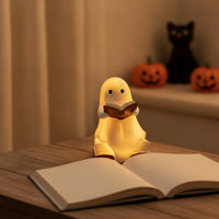 Night Light Cute Lamp with Book Warm Golden Halloween Figurine for Kids, Bedroom, Reading Corner