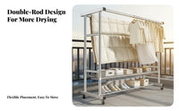 Rust-Proof Stainless Steel Drying Rack Thickened Tubes Double Rod Garment Rack Heavy-Duty Freestanding Clothes Organizer Stable Structure for Homemakers, Apartment Dwellers, Balcony, Outdoor, Bedroom, Dorm Room