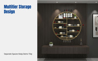 Round Iron Wine Cabinet, Wall-Mounted Storage Rack, Multitier Bottle & Glass Organizer, Bar Counter Decor
