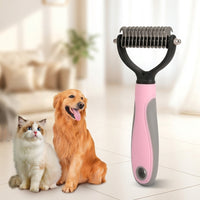 Cat Brush and Pet Hair Remover for Grooming, Stainless Steel Undercoat Rake and Dog Brush, Double-Sided Comb with Ergonomic Handle