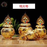 Painted Gold-Plated Alloy Buddhist Treasure Vase with Auspicious Symbols