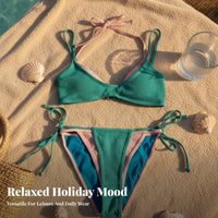 4 Pieces Layered Halter Bikini Set Customizable Fit DIY Mix and Match Swimsuit Comfortable Wear Two Piece Swimsuit for Young Adults, Teenagers