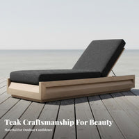 Waterproof Teak Wood Daybed Weather-Resistant Modern Poolside Sunbed Sun Resistant Cushioned Patio Chaise Long-Lasting for Beach, Villa, Garden, Courtyard