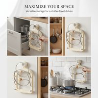 Wall-Mounted Pot Lid Holder with Detachable Drip Tray, No-Drill Suction Cup Design for Kitchen Organization