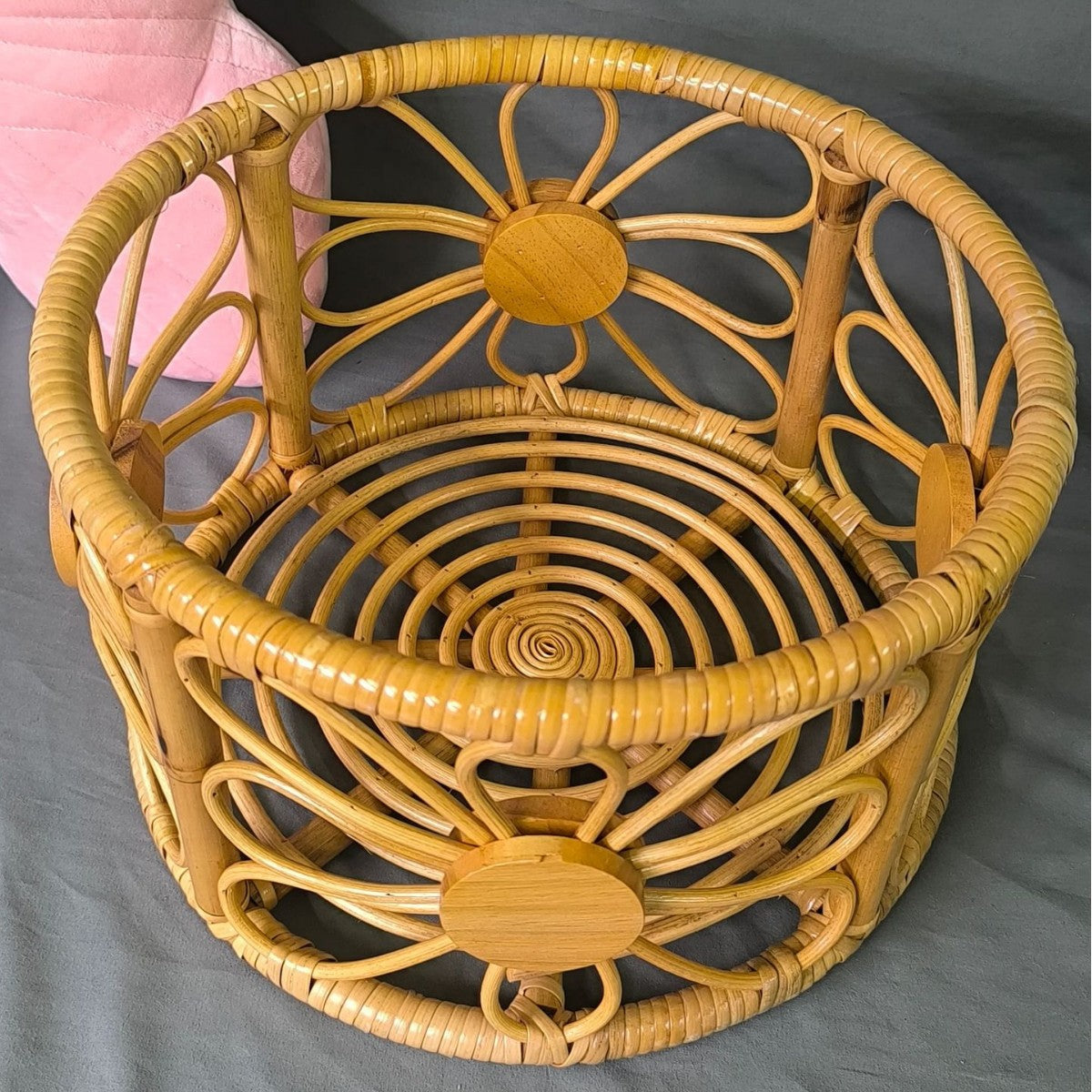 Vintage Handwoven Rattan Sofa for Newborn Photography Props