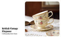 English Design Coffee Mug Giftable Vintage Floral Teacup Set Vintage Tea Mug Easy to Clean Gold Border Teacup with Dish Safe