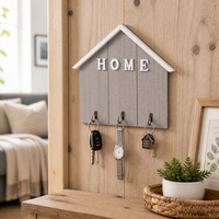 Wooden Key Holder, Wall Mounted Key Hanger for Hallway, Modern Minimalist Screw Mount Key Rack, Building-Shaped Home Decor