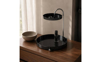 Glossy Finish 2-Tier Tray Rack Raised Edges Bird-Shaped Rack Round Trays Tabletop Organizer Curved Metal for Display