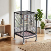 Flat Top Bird Cage for Budgies and Conures, 2-Tier Parrot Habitat with Multiple Doors, Indoor Outdoor Cockatiel and Finch Set with Accessories