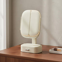 Foldable Design Lighted Makeup Mirror 360° Rotation Tri-Fold Vanity Mirror Dimmable Brightness Beauty Tool Press Control for Bedroom