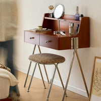 Integrated Storage Drawer Corner Dressing Table with Round Mirror Multi-Functional Bedroom Furniture Space-Saving Makeup Desk Modern Design for Apartment Dwellers, Young Adults, Teenagers, Dorm Room