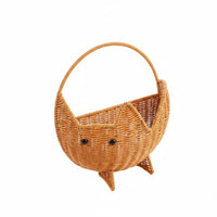 Multi-Use Feline-Shaped Wicker Basket Decorative Feline Face Hand Basket Handles Soft and Structured for Flower Arrangement, Gift Giving, Table Display