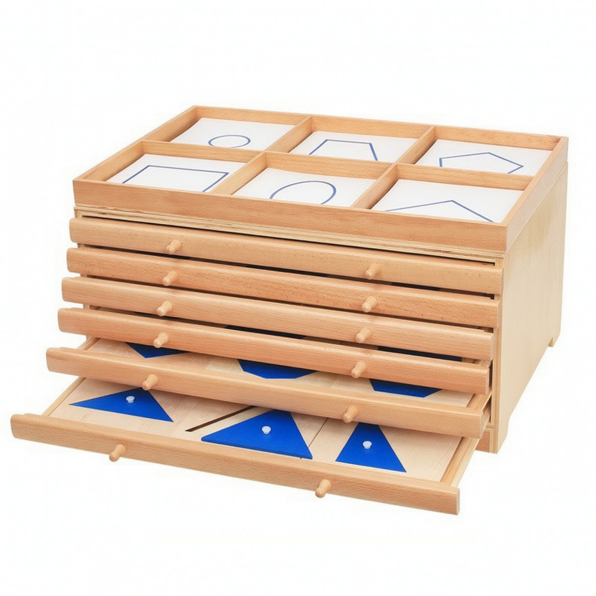 Inlay Cabinet with Drawers Educational Geometric Demonstration Tray Wooden Furniture for Teachers, Homeschool