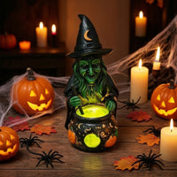 Witch Pot Lamp Gothic Halloween Pot Light Compact Witch Figurine with Light for Mantel