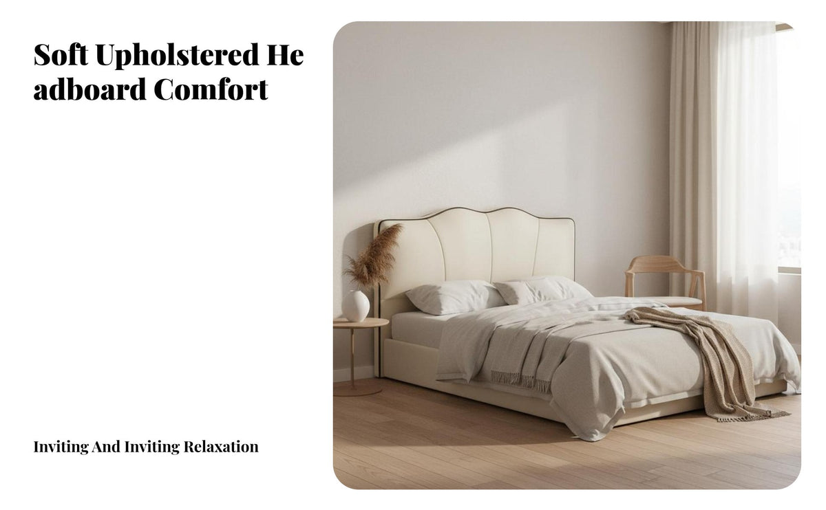 Upholstered Floor-Standing Backboard Creamy aesthetic Headboard Slim outline Bed Backrest for Parents, Homeowners, Apartment, Guest Room