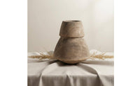 Artisanal Patina Wood Vase Distressed Finish Solid Wood Decorative Vase Handmade Tabletop Ornament for Living Room