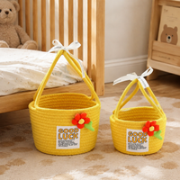 Woven Basket with Woven Handle Fibre Rope Storage Baskets, Decorative Yellow Nursery Basket for Baby Gifts