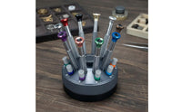 Swivel Top Screwdriver Turntable Set Knurled Grip Flathead Screwdriver Set with Stand Hardened S2 Steel Blades Watchmaker Tool Kit Non for Watchmakers, Jewelers, Hobbyists