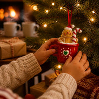 Mini Christmas Teacup Ornaments - Santa, Snowman, Gingerbread Man Resin Figurines for Holiday Decor