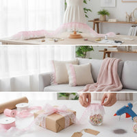 Double-Layer Lace Trim Decorative Lace Ribbon with Ruffles Translucent Ruffled Ribbon for Crafters, Garment Decoration
