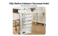 Foldable Rolling Desk-Side Book organizer With casters Multi-Compartment organizer Multifunctional book organizer Space Saving for Students, Teenagers, Office Workers, Classroom, Study Room, Bedroom, Nursery