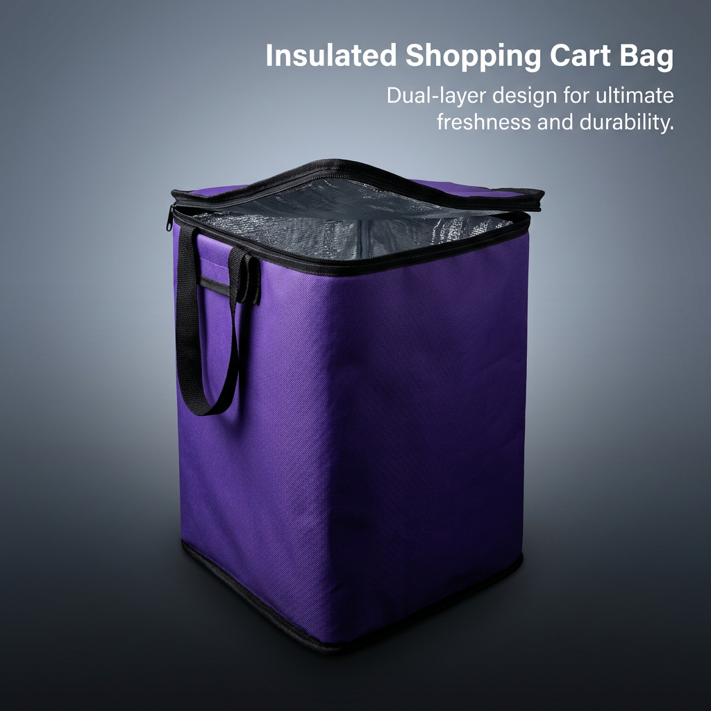Shopping Cart with Zipper Closure, Waterproof Shopping Cart Storage Bag Double Layer Thickened, Insulated Fresh Keeping Trolley Bag Insert