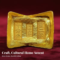 Chinese Gilded Ingot Reproduction Aged Finish Chinese Gilded Ingot Ideal Gift Antique Design Wealth Ingot for Collectors, Business Owners, Living Room