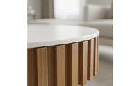 2 Pieces Light Luxury Design Wood and Stone Coffee Table Set Multi-Material Round Coffee Table Set for Lounge Area